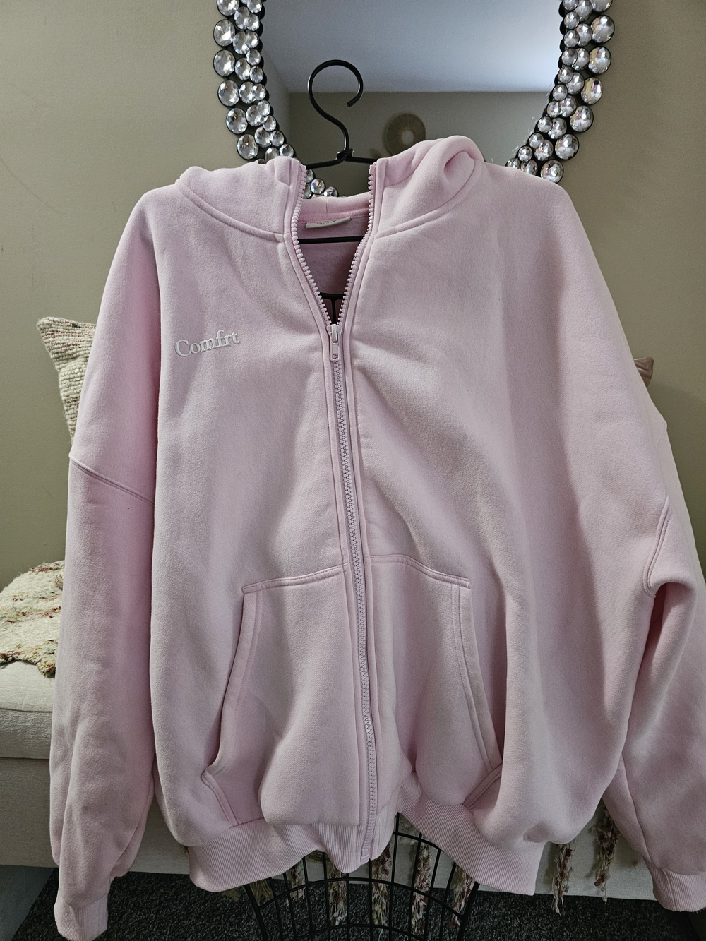 Comfrt Pink Zip Up Hoodie Large Oversized Cozy Loungewear